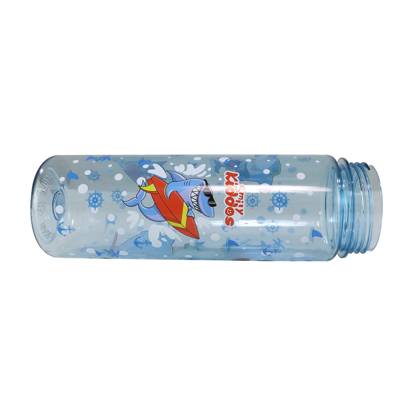 Smily Kiddos Straight Water Bottle With Flip Top Nozzle Shark Theme - Blue & Red