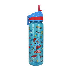 Smily Kiddos Straight Water Bottle With Flip Top Nozzle Dinosaur Theme - Blue & Red