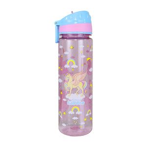 Smily Kiddos Straight Water Bottle With Flip Top Nozzle Unicorn Theme - Pink & Blue