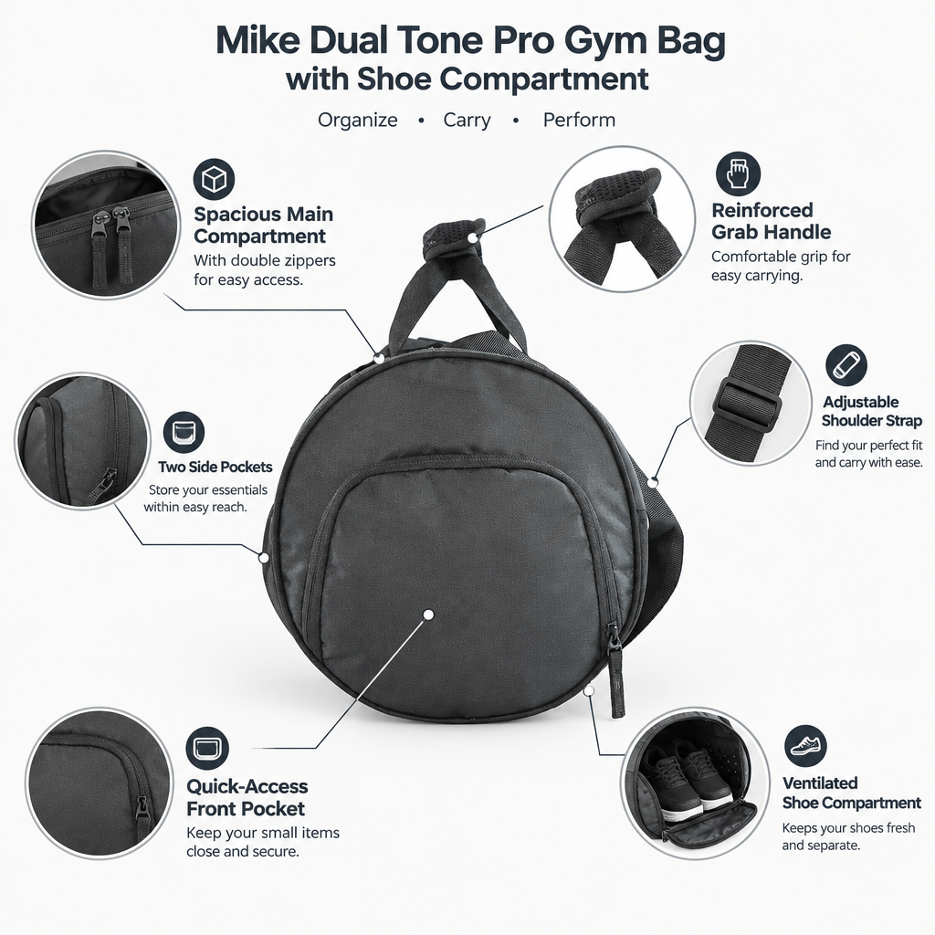 Mike Dual Tone Pro Gym Bag with Shoe Compartment – Black