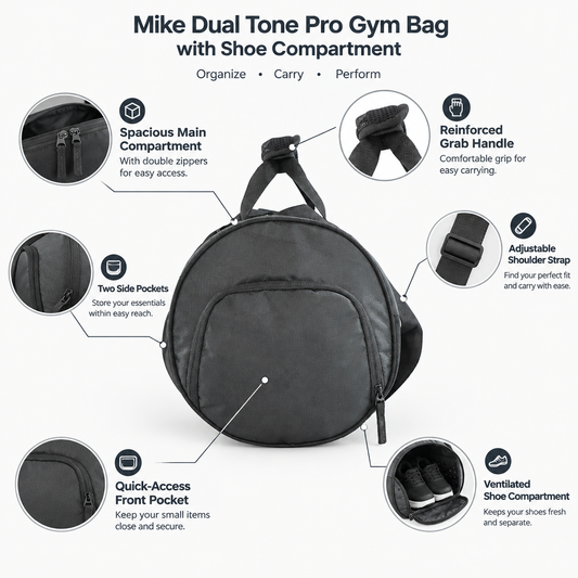 Mike Dual Tone Pro Gym Bag with Shoe Compartment – Black