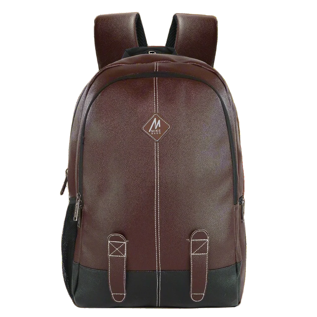 Mike Octane 21L Faux Leather Laptop Backpack - Dark Brown