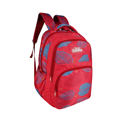 Image of Smily Kiddos Rio Laptop Backpack for Kids - Red | Stylish Leaf Print | 19 inch School & College Bag