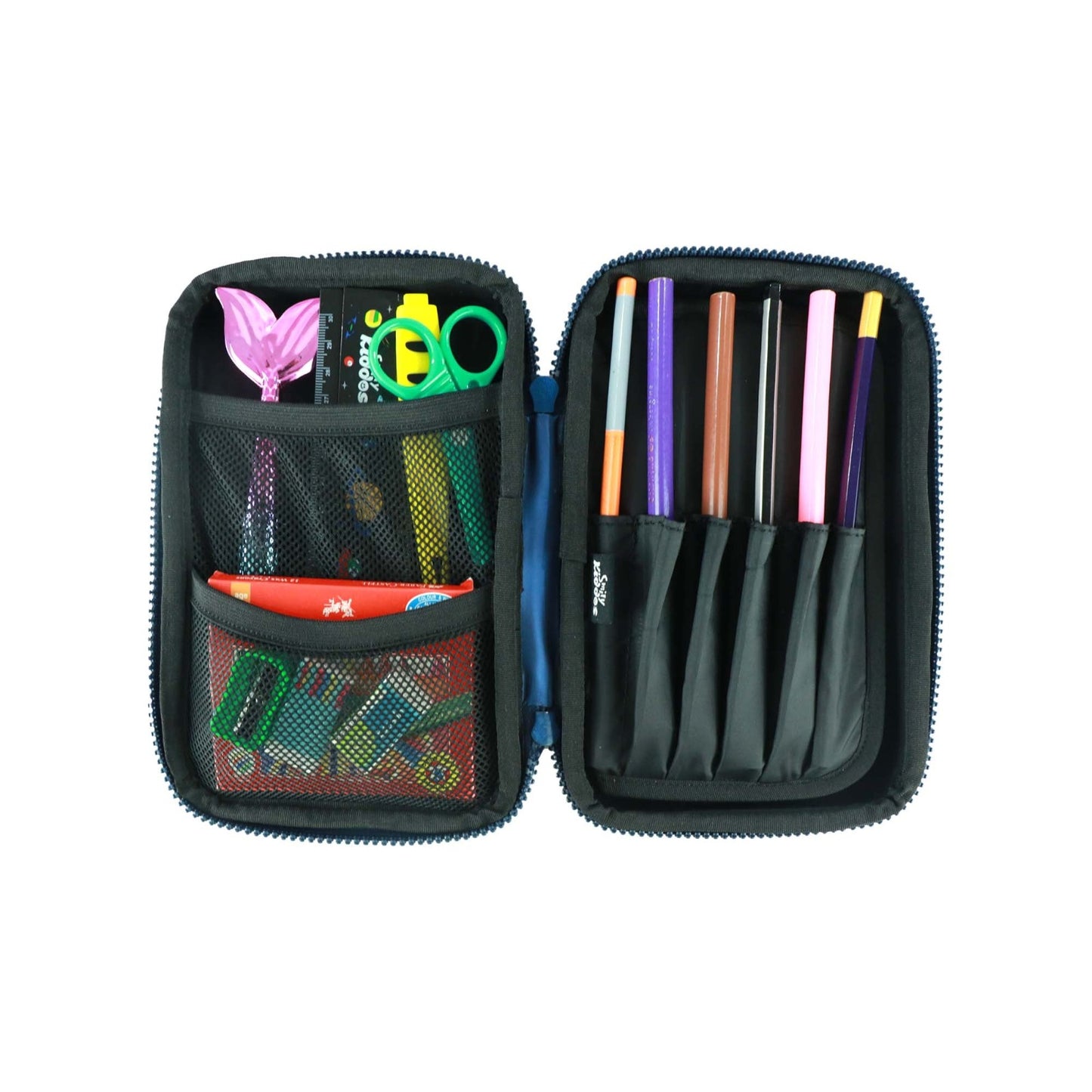 3 in 1 School Bag Includes lunch bag, 14 inch School Bags, & pencil case in box packing (1 Set/Mixed Blue)