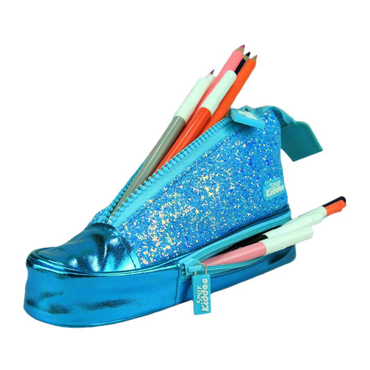 Sneaker Pencil Case with Dual Zip Closure - Aqua
