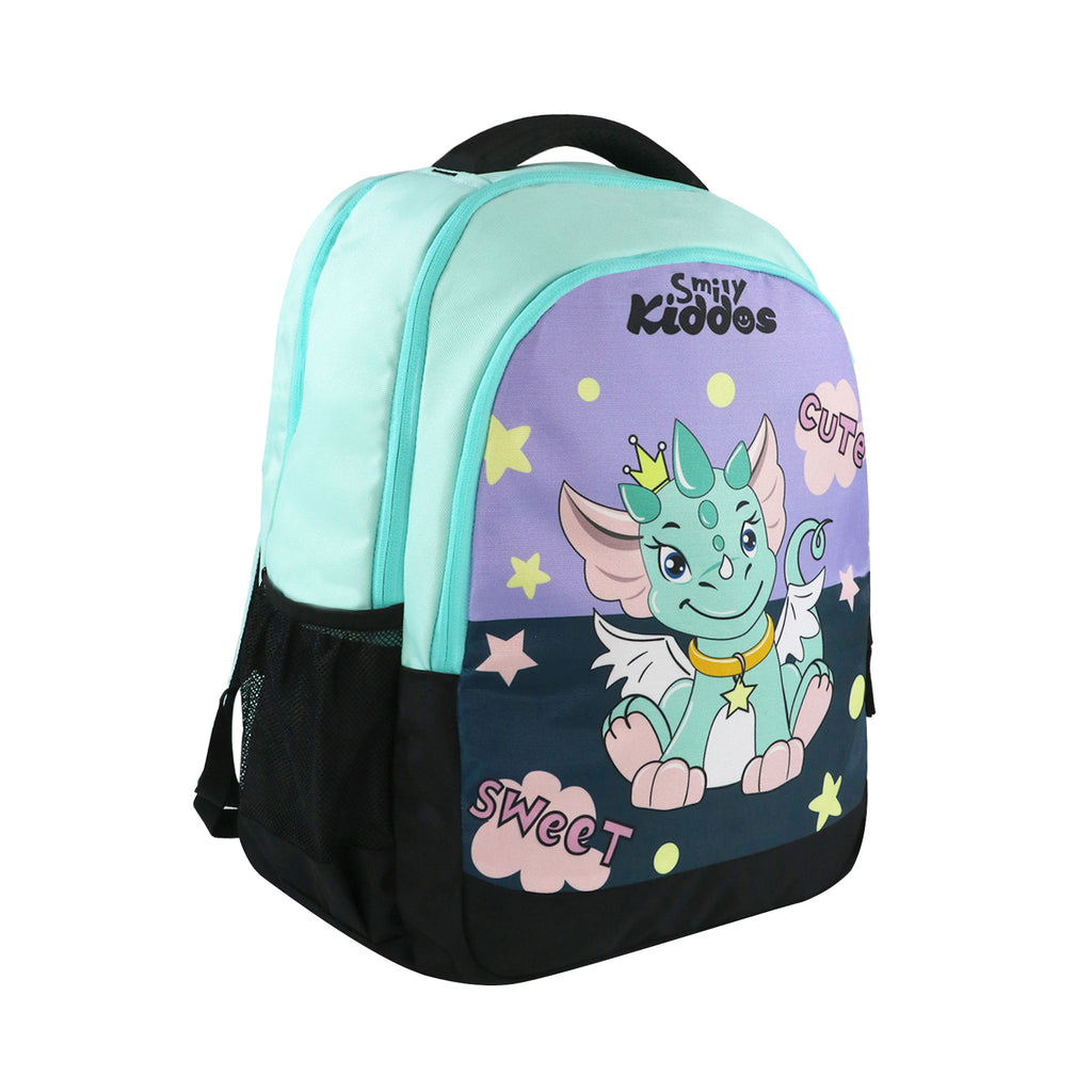 Smily Kiddos 29 Ltrs Junior School Bag  - Cute Dragon- Sea Green