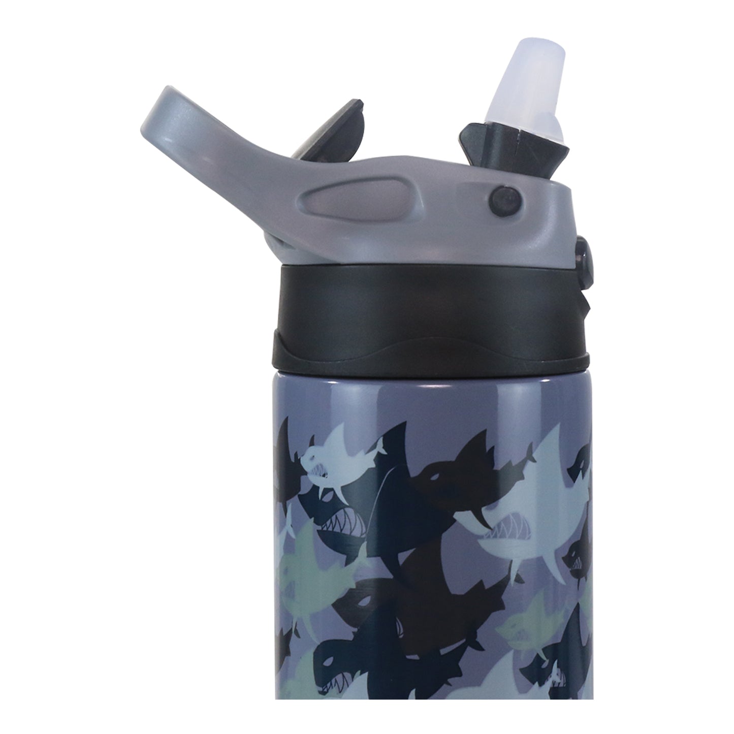 Smily Kiddos Insulated Water Bottle 600ml - Shark  Theme Grey