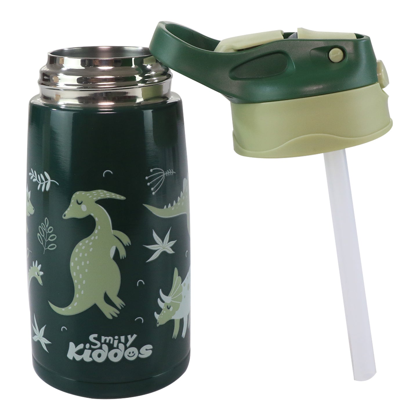 Smily Kiddos Insulated Water Bottle 450ml - Dino Theme Green