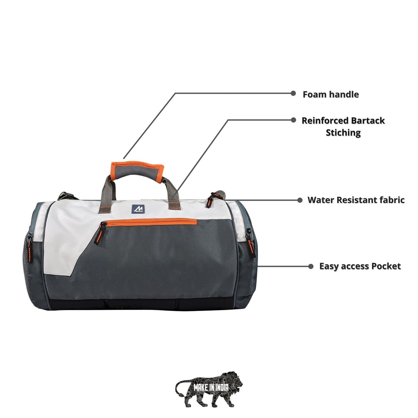 Mike Dual Tone Gym Bag - Grey & White