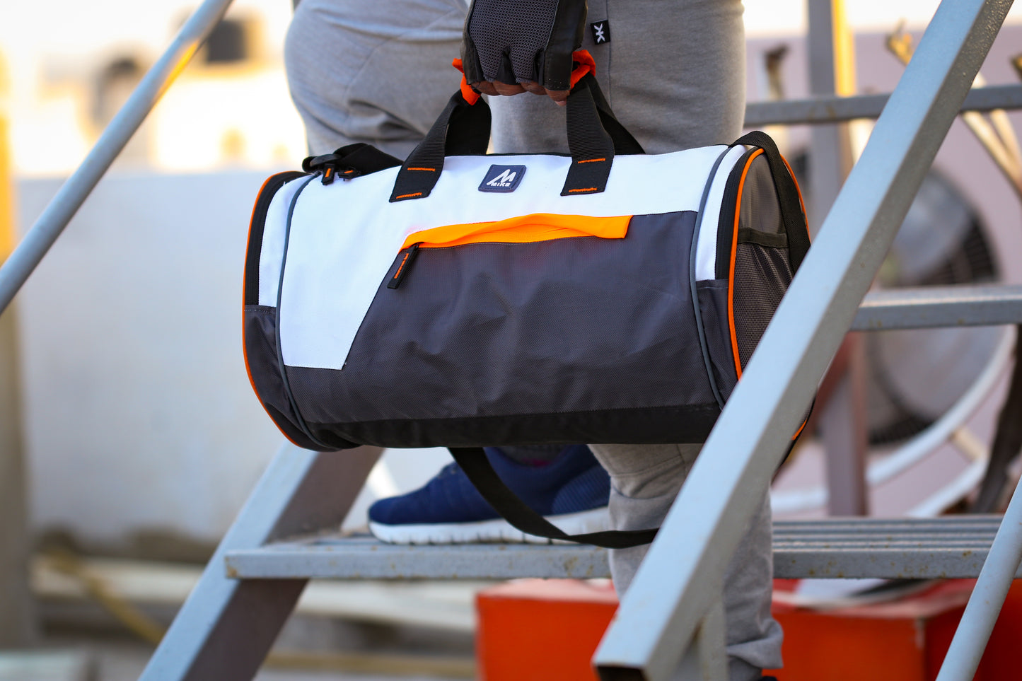 Mike Dual Tone Gym Bag - Grey & White