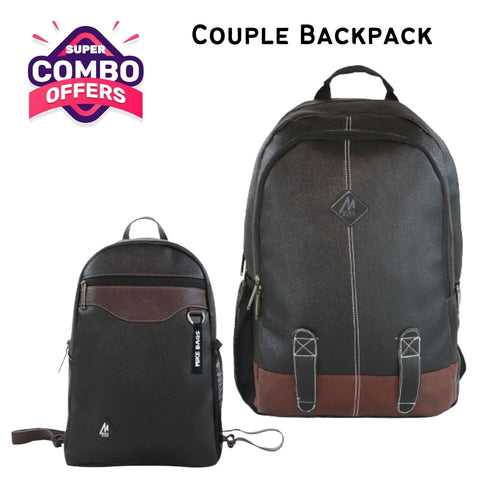 Image of Couple Backpack Faux Leather - Black