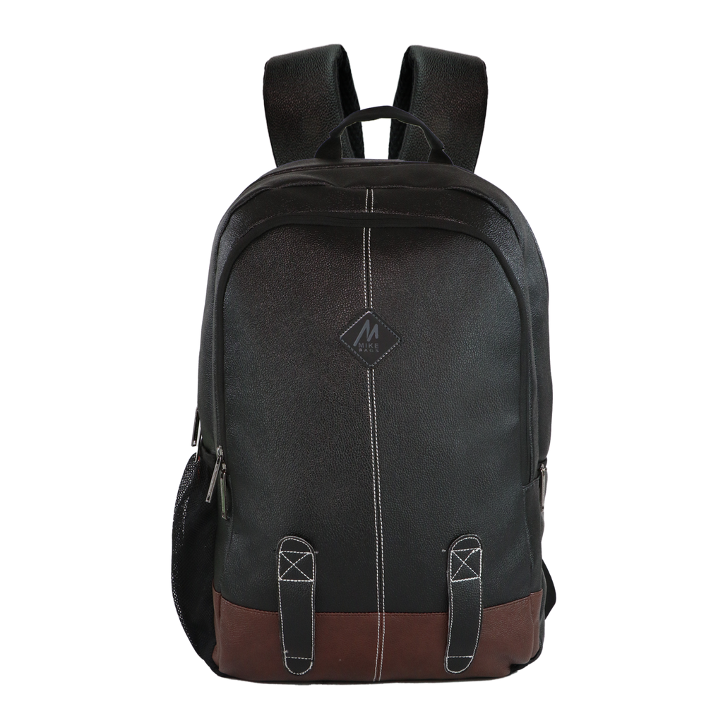 Mike Octane Faux Leather Laptop Backpack - Black