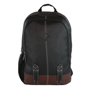 Mike Octane Faux Leather Laptop Backpack - Black