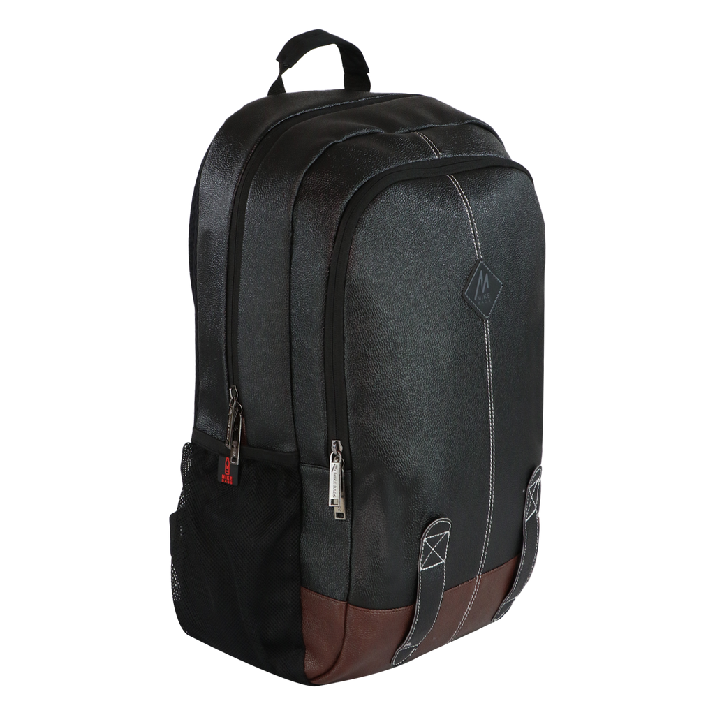 Mike Octane Faux Leather Laptop Backpack - Black