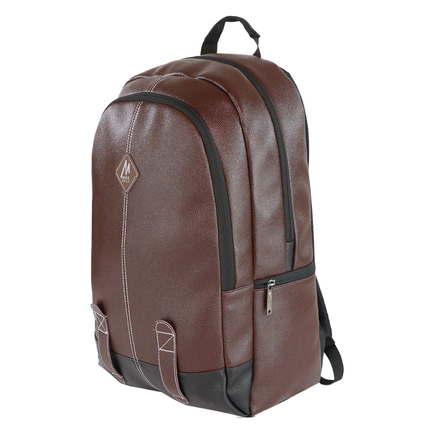 Mike Octane 21L Faux Leather Laptop Backpack - Dark Brown