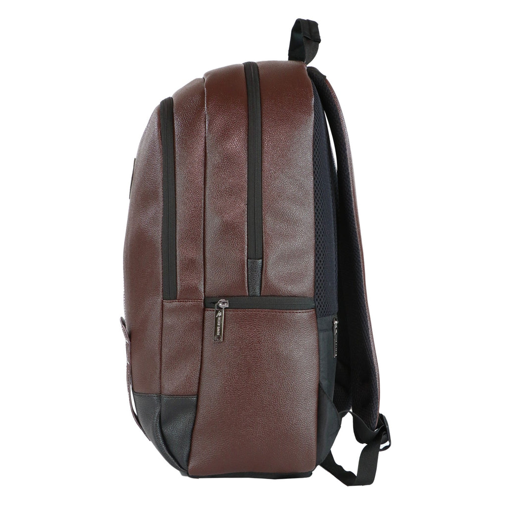 Mike Octane Faux Leather Laptop Backpack - Dark Brown