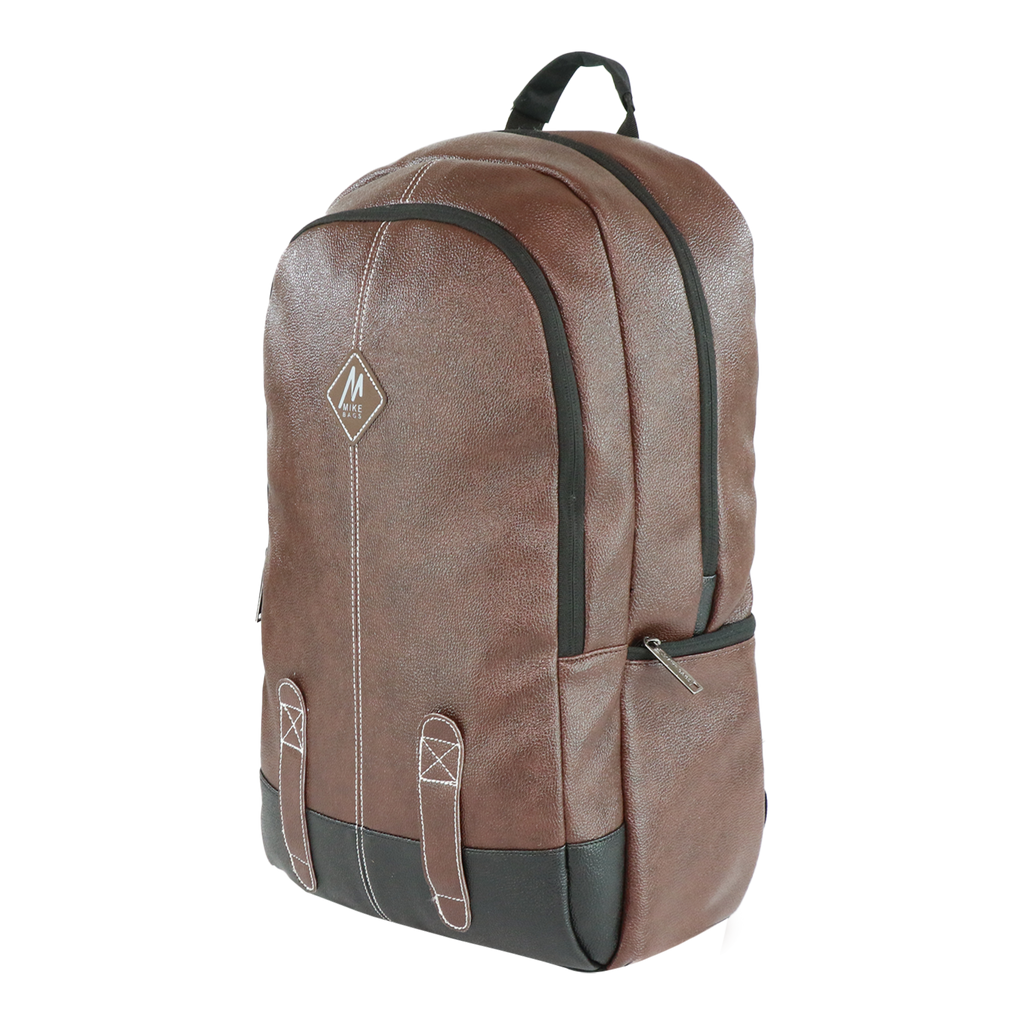 Mike Octane Faux Leather Laptop Backpack -  Tan